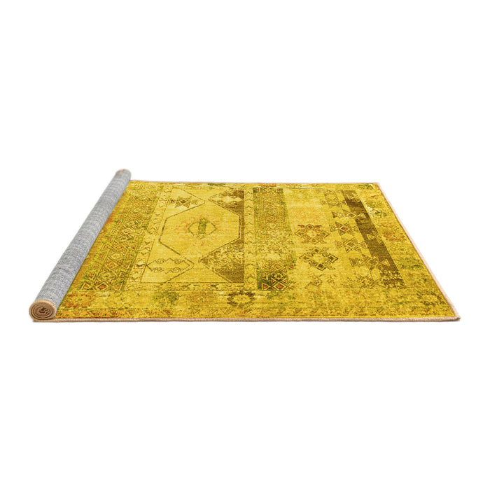 Sideview of Machine Washable Persian Yellow Traditional Rug, wshtr1457yw