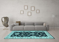 Machine Washable Persian Light Blue Traditional Rug, wshtr1458lblu