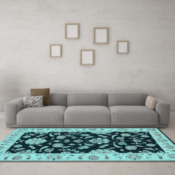 Machine Washable Persian Light Blue Traditional Rug in a Living Room, wshtr1458lblu