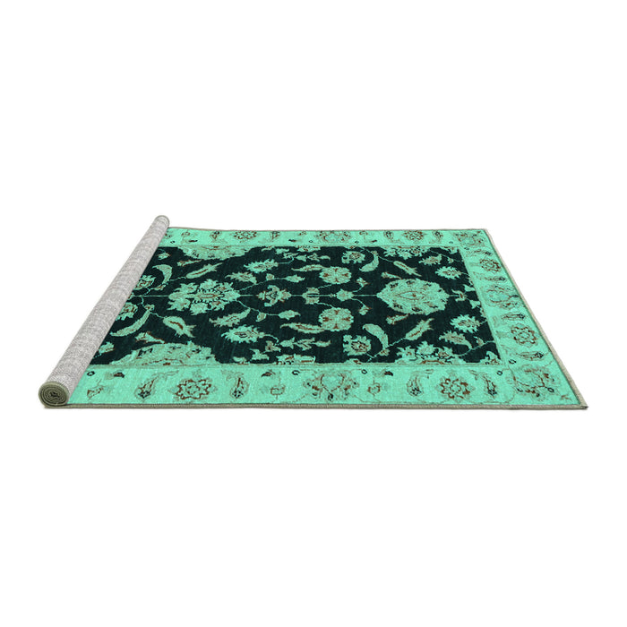Sideview of Machine Washable Persian Turquoise Traditional Area Rugs, wshtr1458turq