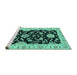 Sideview of Machine Washable Persian Turquoise Traditional Area Rugs, wshtr1458turq