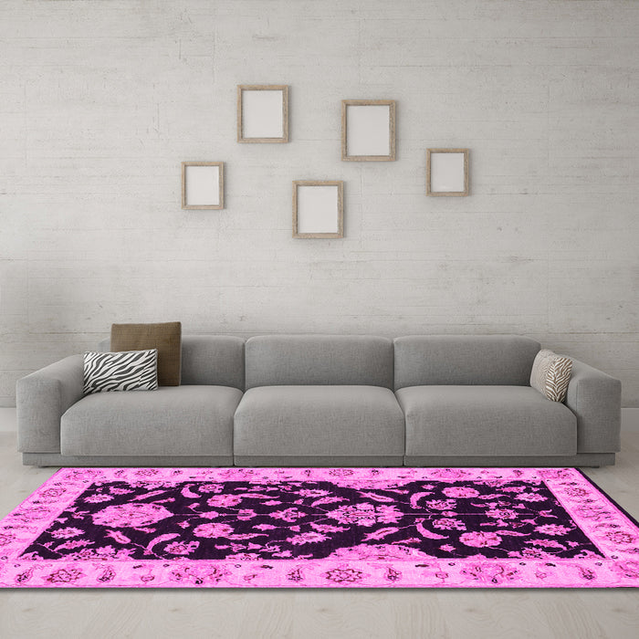 Machine Washable Persian Pink Traditional Rug in a Living Room, wshtr1458pnk