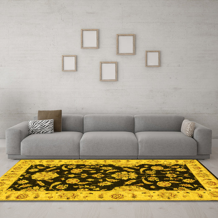 Machine Washable Persian Yellow Traditional Rug in a Living Room, wshtr1458yw