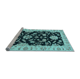 Sideview of Machine Washable Persian Light Blue Traditional Rug, wshtr1458lblu