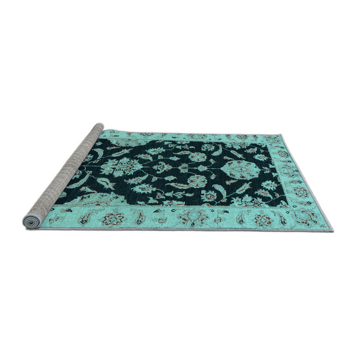 Sideview of Machine Washable Persian Light Blue Traditional Rug, wshtr1458lblu