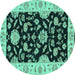 Round Machine Washable Persian Turquoise Traditional Area Rugs, wshtr1458turq