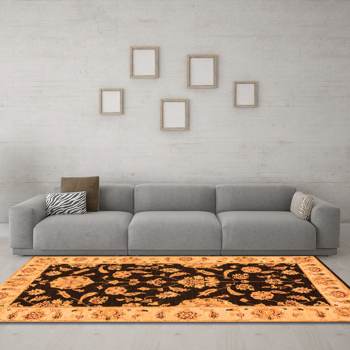 Machine Washable Persian Orange Traditional Area Rugs in a Living Room, wshtr1458org