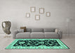 Machine Washable Persian Turquoise Traditional Area Rugs in a Living Room,, wshtr1458turq