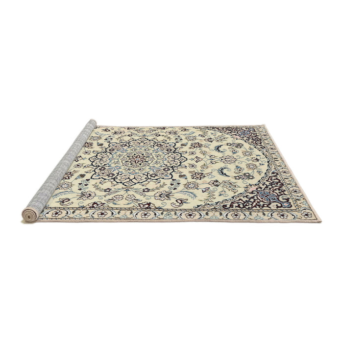 Sideview of Machine Washable Traditional Khaki Green Rug, wshtr1459
