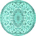 Round Machine Washable Persian Turquoise Traditional Area Rugs, wshtr1459turq