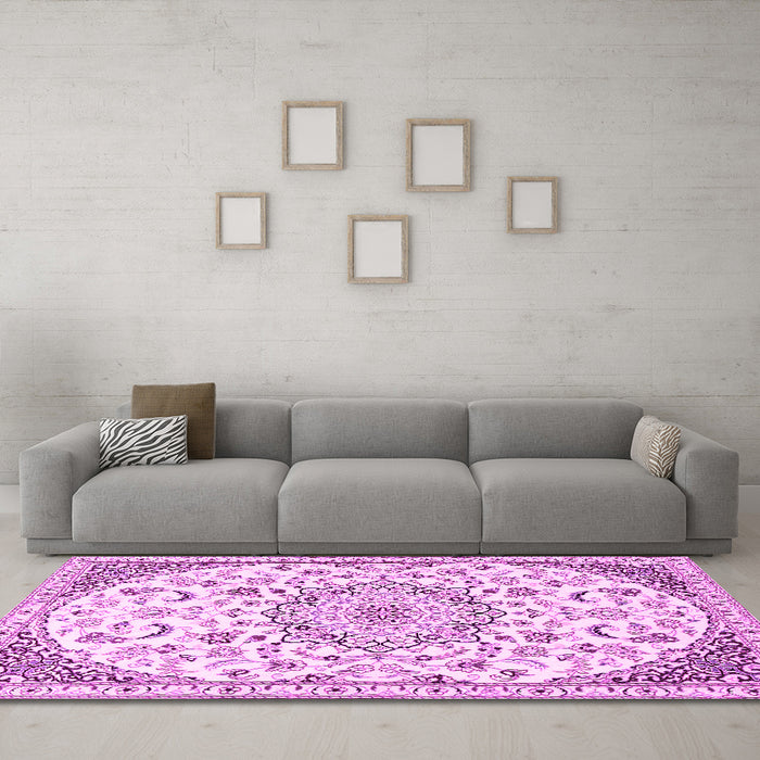 Machine Washable Persian Pink Traditional Rug in a Living Room, wshtr1459pnk