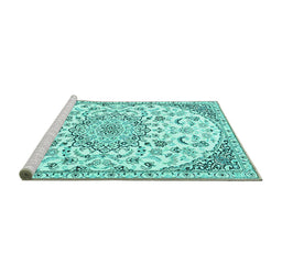 Sideview of Machine Washable Persian Turquoise Traditional Area Rugs, wshtr1459turq