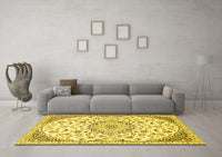 Machine Washable Persian Yellow Traditional Rug, wshtr1459yw