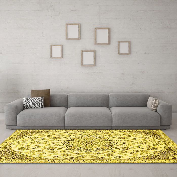 Machine Washable Persian Yellow Traditional Rug in a Living Room, wshtr1459yw