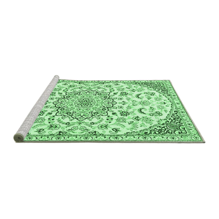 Sideview of Machine Washable Persian Emerald Green Traditional Area Rugs, wshtr1459emgrn