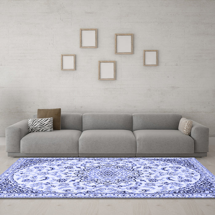 Machine Washable Persian Blue Traditional Rug in a Living Room, wshtr1459blu