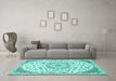 Machine Washable Persian Turquoise Traditional Area Rugs in a Living Room,, wshtr1459turq