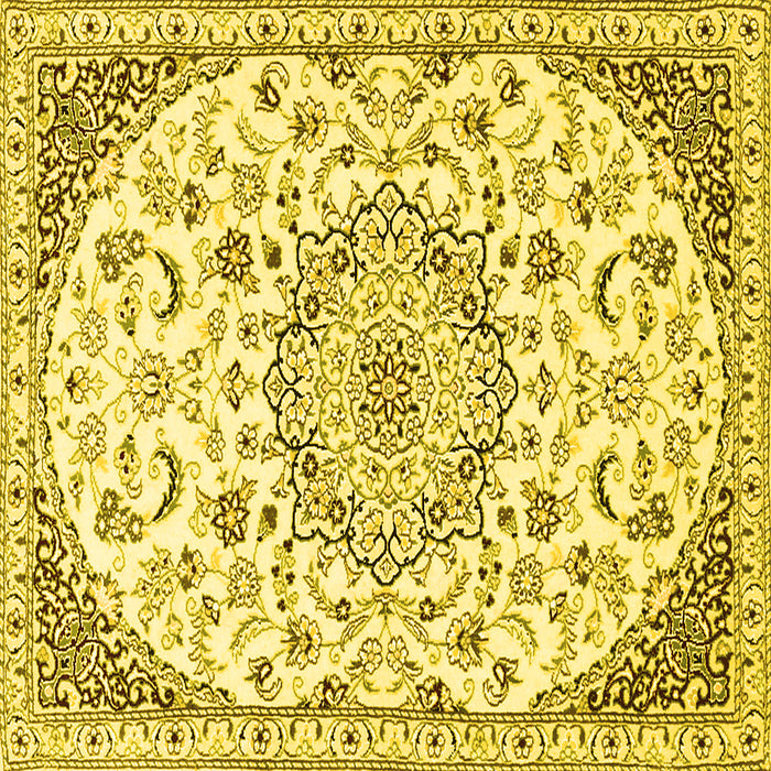 Square Machine Washable Persian Yellow Traditional Rug, wshtr1459yw
