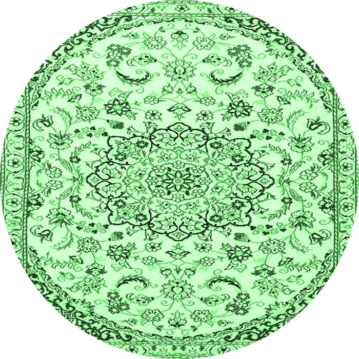 Round Machine Washable Persian Emerald Green Traditional Area Rugs, wshtr1459emgrn