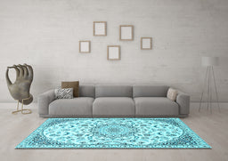 Machine Washable Persian Light Blue Traditional Rug in a Living Room, wshtr1459lblu