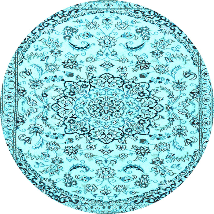 Round Machine Washable Persian Light Blue Traditional Rug, wshtr1459lblu