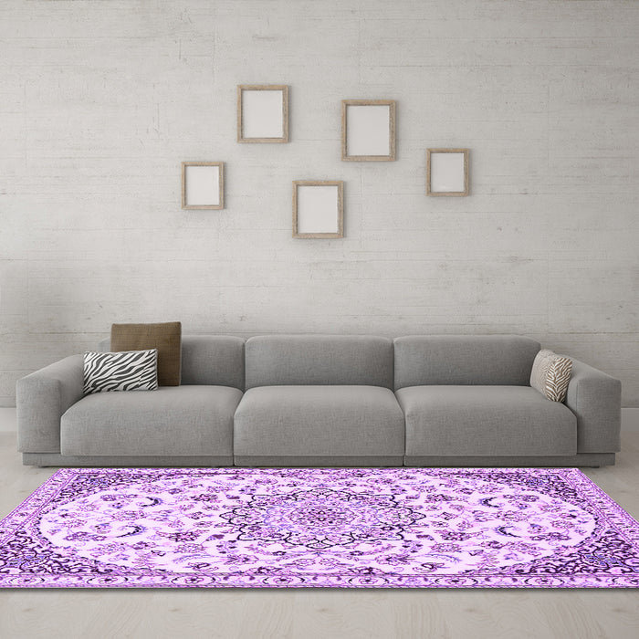 Machine Washable Persian Purple Traditional Area Rugs in a Living Room, wshtr1459pur