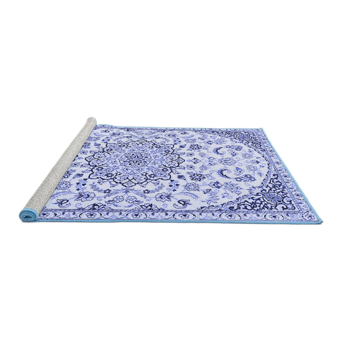 Sideview of Machine Washable Persian Blue Traditional Rug, wshtr1459blu