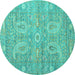 Round Machine Washable Persian Turquoise Traditional Area Rugs, wshtr145turq