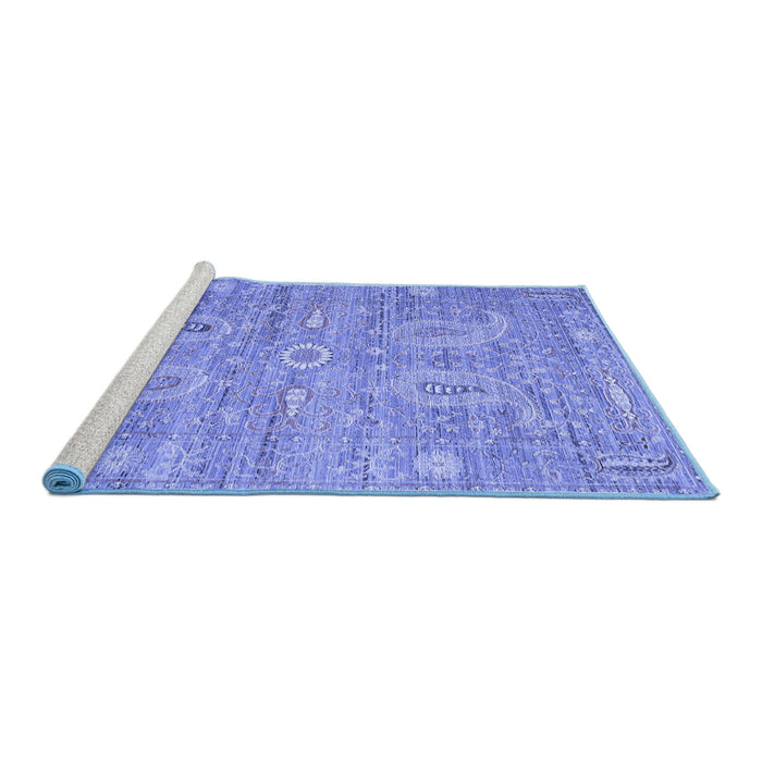 Sideview of Machine Washable Persian Blue Traditional Rug, wshtr145blu