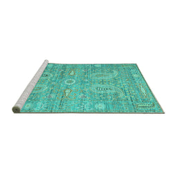 Sideview of Machine Washable Persian Turquoise Traditional Area Rugs, wshtr145turq