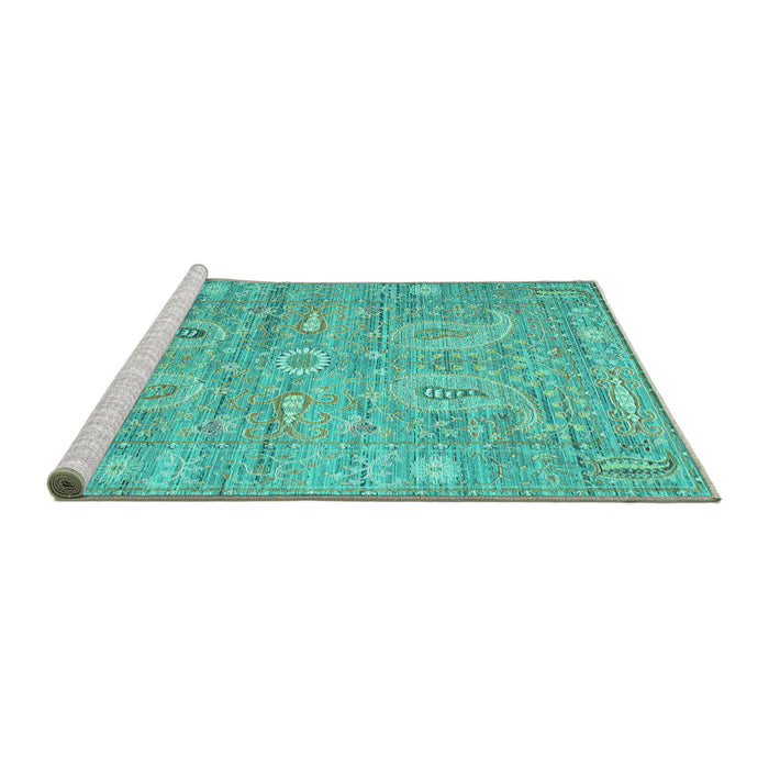 Sideview of Machine Washable Persian Turquoise Traditional Area Rugs, wshtr145turq