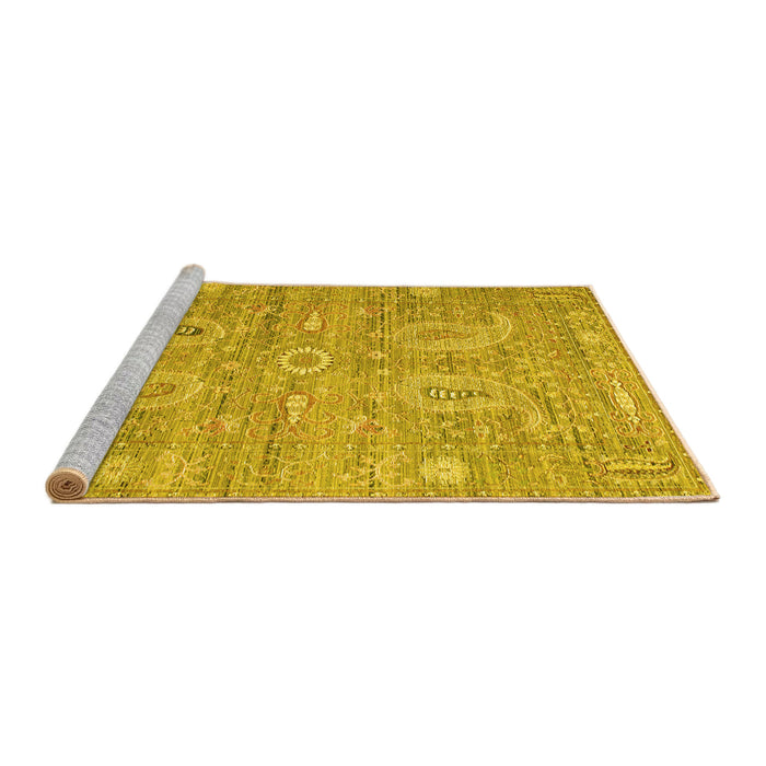 Sideview of Machine Washable Persian Yellow Traditional Rug, wshtr145yw