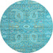 Round Machine Washable Persian Light Blue Traditional Rug, wshtr145lblu