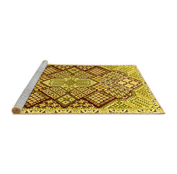Sideview of Machine Washable Persian Yellow Traditional Rug, wshtr1460yw