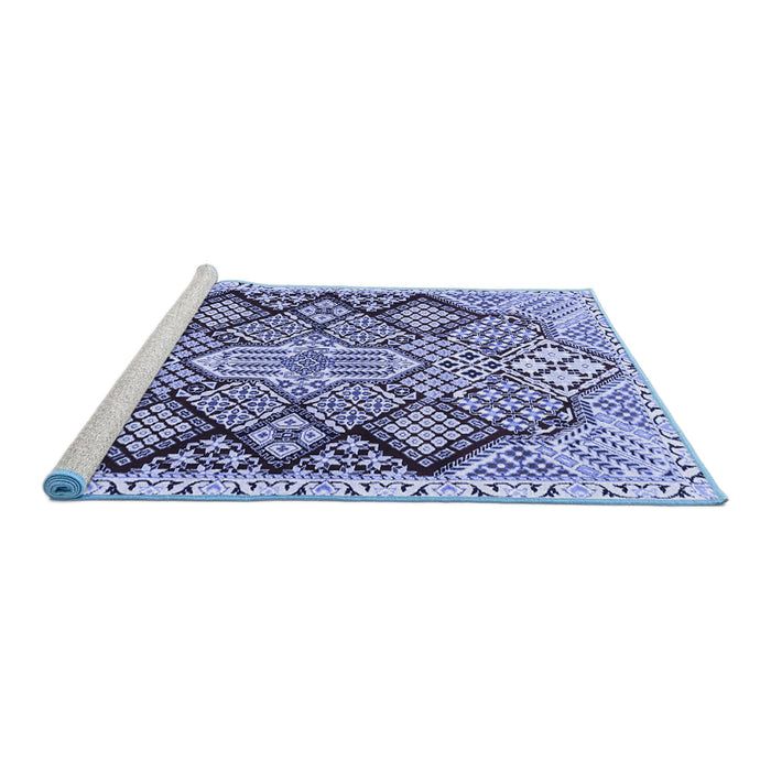 Sideview of Machine Washable Persian Blue Traditional Rug, wshtr1460blu