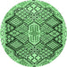 Round Persian Emerald Green Traditional Rug, tr1460emgrn