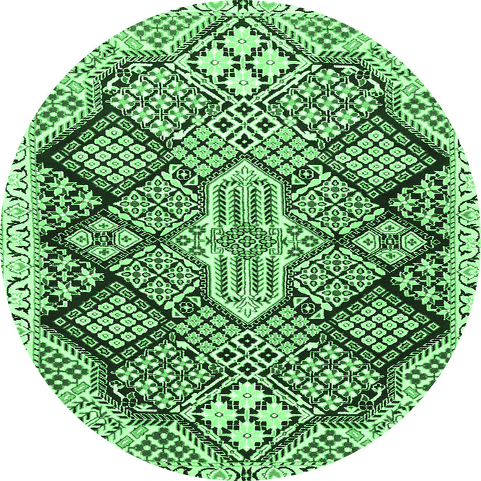 Round Machine Washable Persian Emerald Green Traditional Area Rugs, wshtr1460emgrn