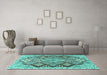 Machine Washable Persian Turquoise Traditional Area Rugs in a Living Room,, wshtr1460turq