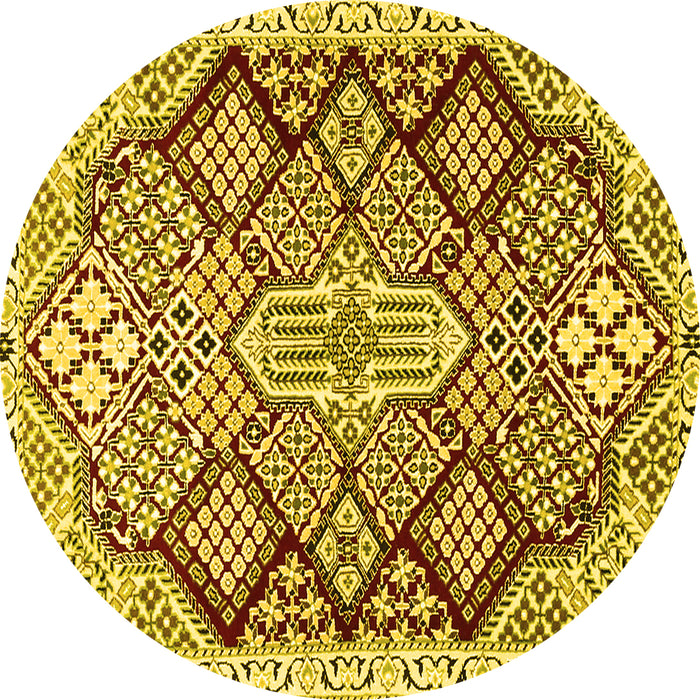 Round Persian Yellow Traditional Rug, tr1460yw