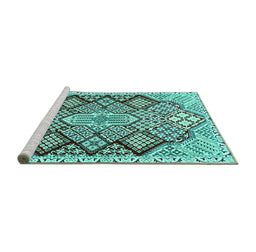 Sideview of Machine Washable Persian Turquoise Traditional Area Rugs, wshtr1460turq