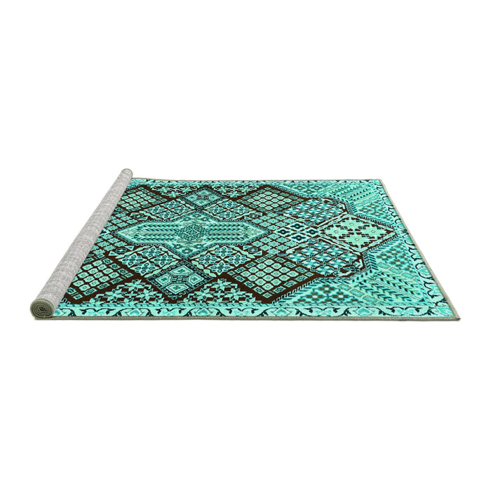 Sideview of Machine Washable Persian Turquoise Traditional Area Rugs, wshtr1460turq