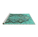 Sideview of Machine Washable Persian Turquoise Traditional Area Rugs, wshtr1460turq