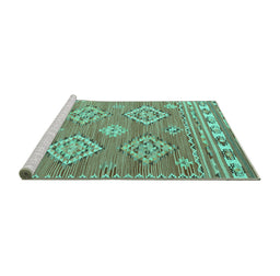 Sideview of Machine Washable Persian Turquoise Traditional Area Rugs, wshtr1461turq