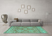 Machine Washable Persian Turquoise Traditional Area Rugs in a Living Room,, wshtr1461turq