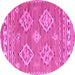 Round Machine Washable Persian Pink Traditional Rug, wshtr1461pnk