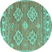 Round Machine Washable Persian Turquoise Traditional Area Rugs, wshtr1461turq