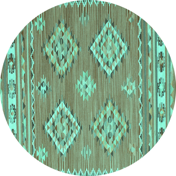Round Persian Turquoise Traditional Rug, tr1461turq