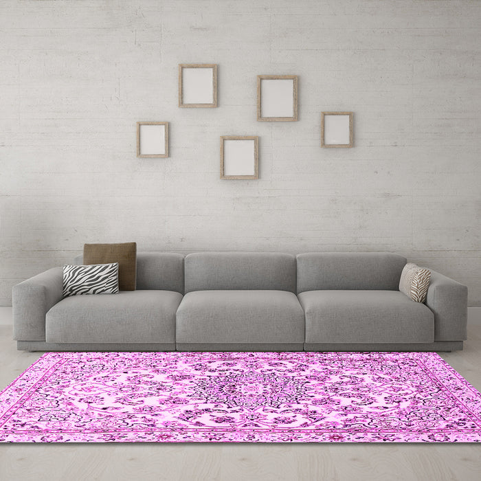 Machine Washable Persian Pink Traditional Rug in a Living Room, wshtr1462pnk