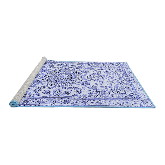 Sideview of Machine Washable Persian Blue Traditional Rug, wshtr1462blu