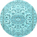 Round Machine Washable Persian Light Blue Traditional Rug, wshtr1462lblu